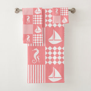 Pink Sail Boat Bath Towel Set