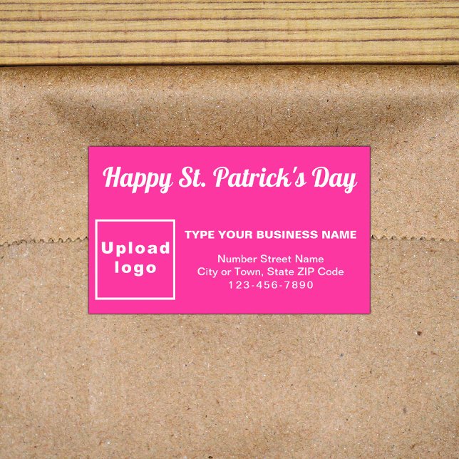 Pink Saint Patrick Business Rectangle Sticker (Business brand with Saint Patrick greeting on pink rectangle sticker)