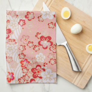 Pink Sakura Blossom Japanese Pattern Kitchen Towel