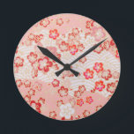 Pink Sakura Blossom Japanese Pattern Round Clock<br><div class="desc">Pink Sakura Blossom Japanese Pattern</div>
