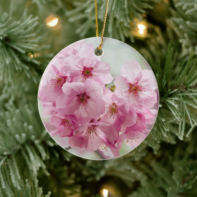 Pink Sakura Blossoms Soft Spring Ceramic Ornament (Tree)