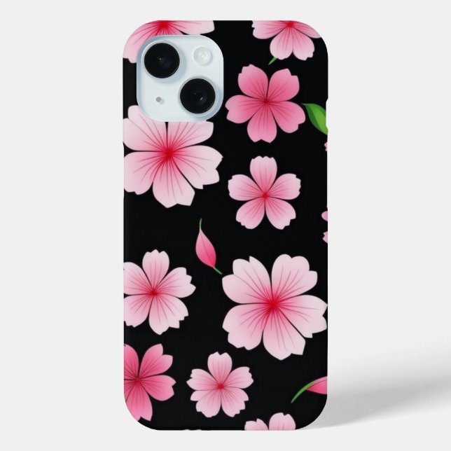 Pink Sakura Cherry Blossom on Black Background Case-Mate iPhone Case (Back)