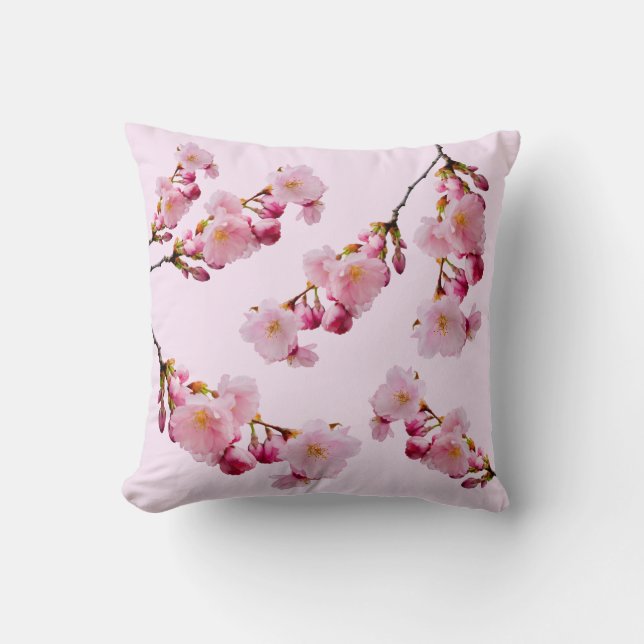 Pink Sakura Cherry Blossom Spring Branches Photo Throw Pillow (Front)