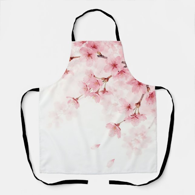 Pink Sakura Cherry Blossom Watercolor Pattern Apron (Front)