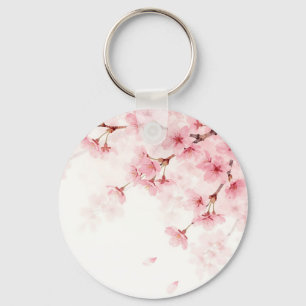 Pink Sakura Cherry Blossom Watercolor Pattern Keychain