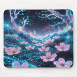 Pink Sakura Cosmic Neon Vibes Mouse Pad