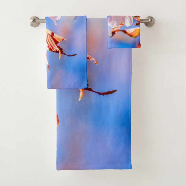Pink Sakura Flower Blue Sky Bath Towel Set (Insitu)