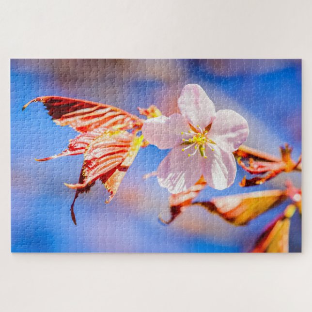 Pink Sakura Flower Blue Sky Jigsaw Puzzle (Horizontal)