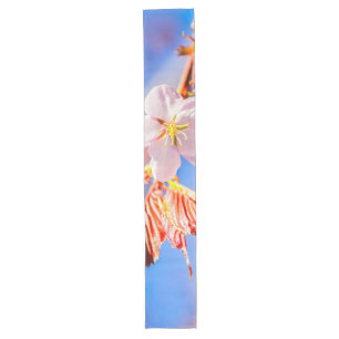 Pink Sakura Flower Blue Sky Long Table Runner