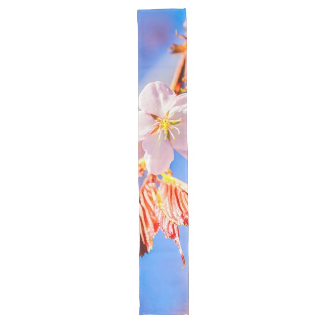 Pink Sakura Flower Blue Sky Long Table Runner (Front)