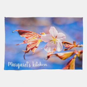 Pink Sakura Flower Blue Sky Serviette de cuisine