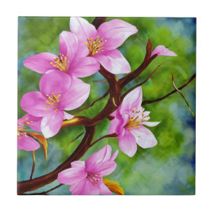 Pink Sakura Flower Decorative Floral Ceramic Tiles