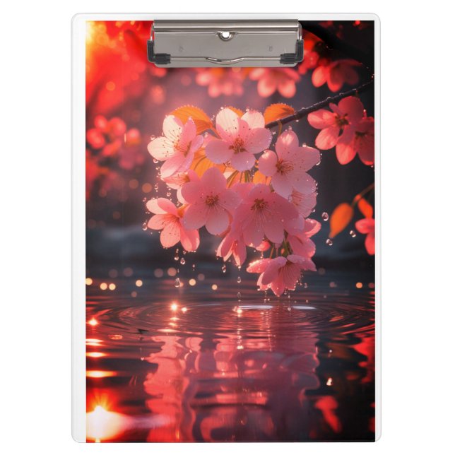 Pink Sakura Flowers Over Water | Serene Spring Nat Clipboard (Front)
