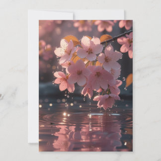 Pink Sakura Flowers Over Water | Serene Spring Nat Invitation