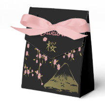 Pink Sakura Gold Black Japanese Print Favour Box