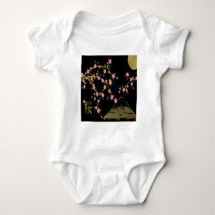 Pink Sakura Gold Black Japanese Screen Baby Bodysuit