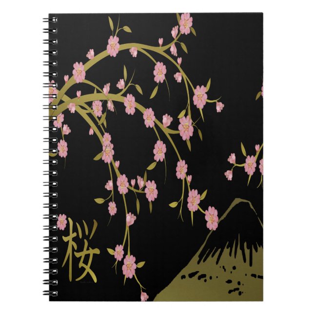 Pink Sakura Gold Black Japanese Screen Notebook (Front)