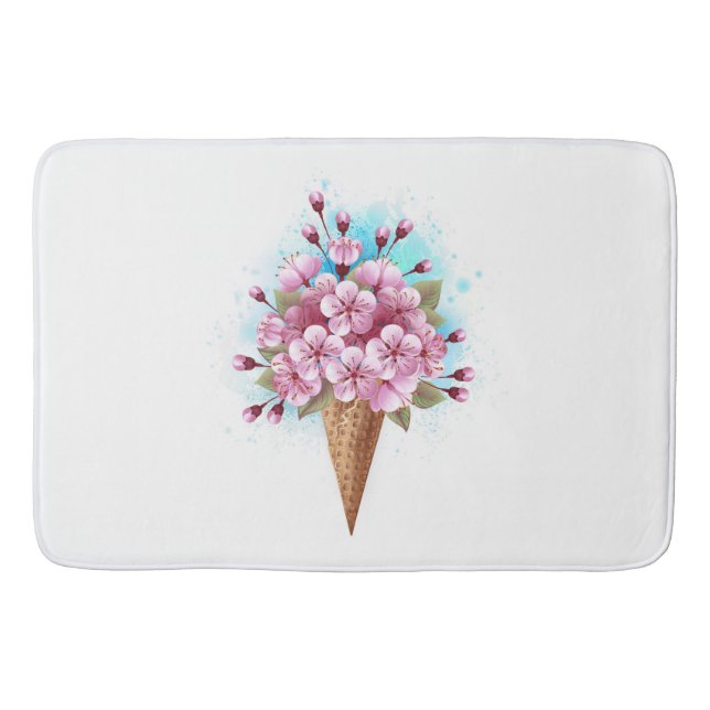 Pink Sakura Ice Cream Waffle Cone Bath Mat (Front)