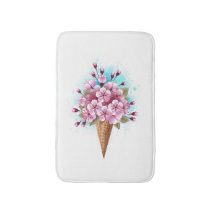 Pink Sakura Ice Cream Waffle Cone Bath Mat