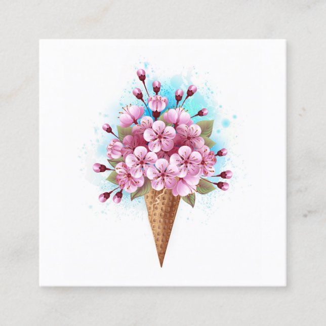 Pink Sakura Ice Cream Waffle Cone Calling Card (Front)