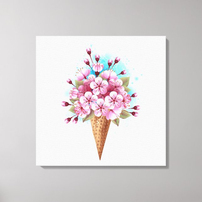Pink Sakura Ice Cream Waffle Cone Canvas Print (Front)
