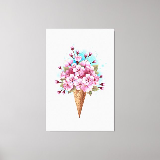 Pink Sakura Ice Cream Waffle Cone Canvas Print (Front)