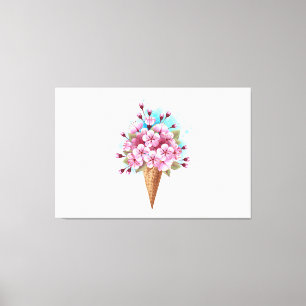 Pink Sakura Ice Cream Waffle Cone Canvas Print