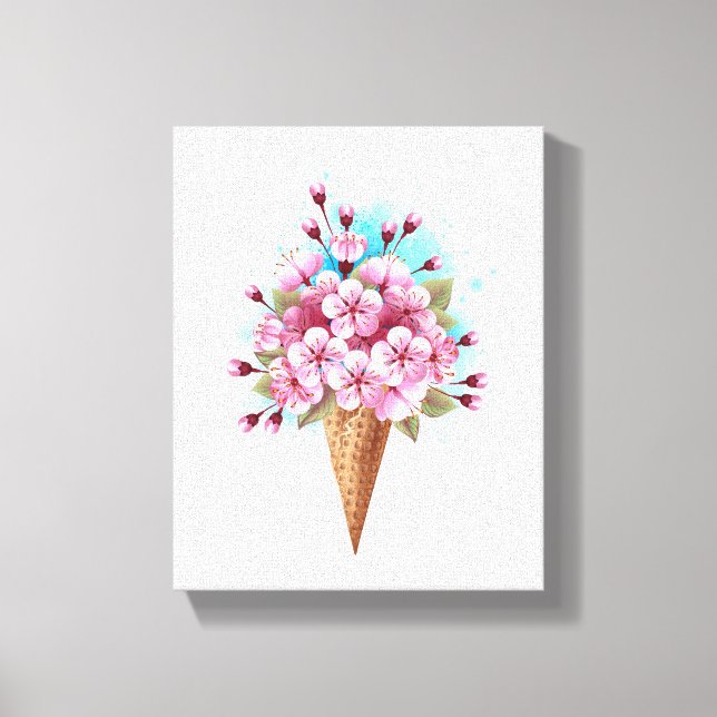 Pink Sakura Ice Cream Waffle Cone Canvas Print (Front)