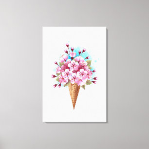 Pink Sakura Ice Cream Waffle Cone Canvas Print
