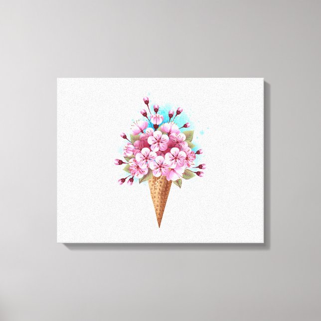 Pink Sakura Ice Cream Waffle Cone Canvas Print (Front)