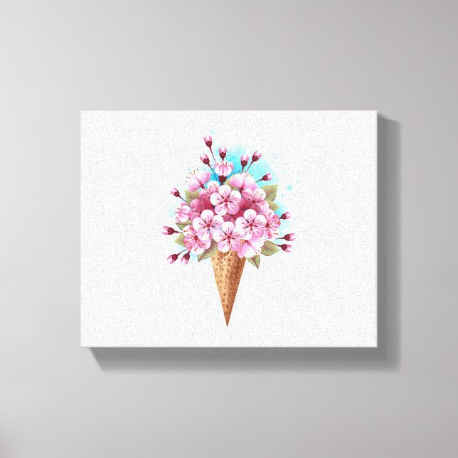 Pink Sakura Ice Cream Waffle Cone Canvas Print (Front)