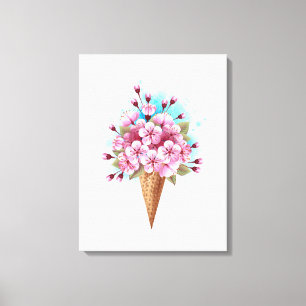 Pink Sakura Ice Cream Waffle Cone Canvas Print