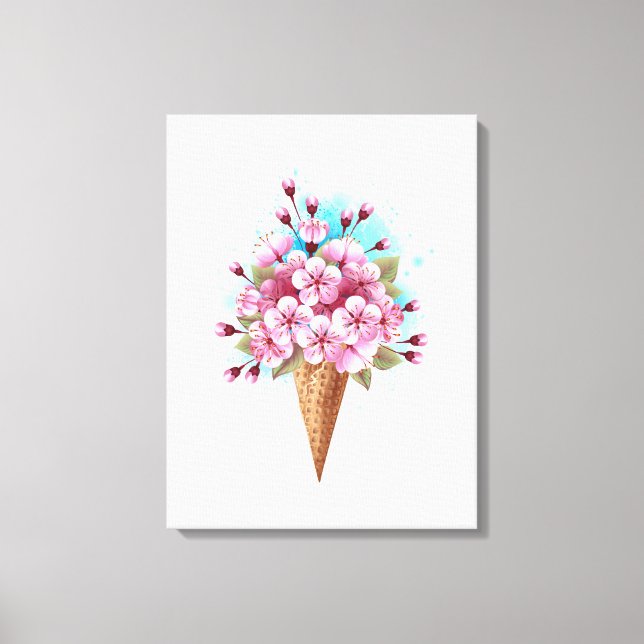 Pink Sakura Ice Cream Waffle Cone Canvas Print (Front)