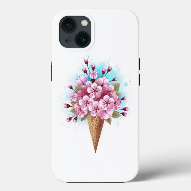 Pink Sakura Ice Cream Waffle Cone Case-Mate iPhone Case (Back)