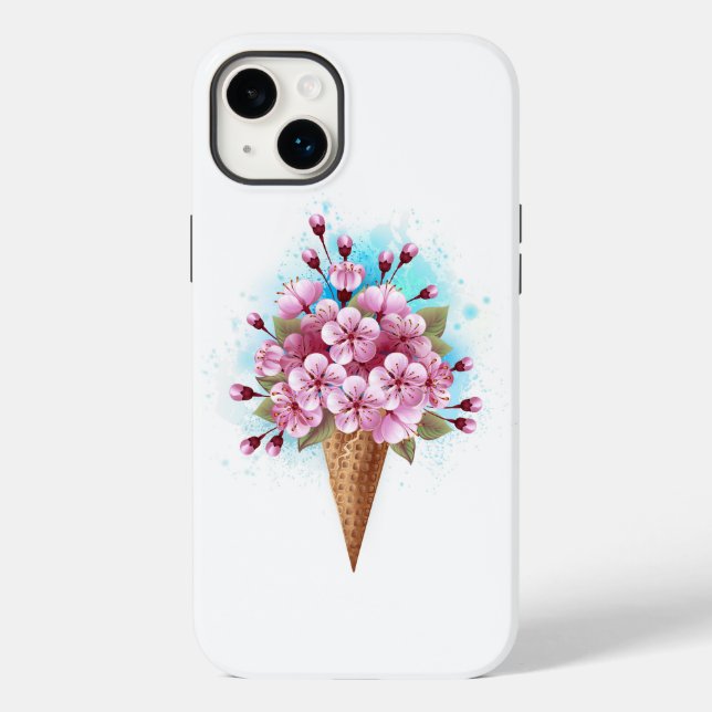 Pink Sakura Ice Cream Waffle Cone Case-Mate iPhone Case (Back)