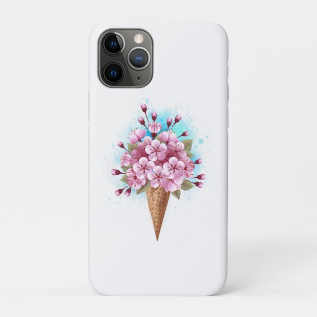 Pink Sakura Ice Cream Waffle Cone Case-Mate iPhone Case (Back)
