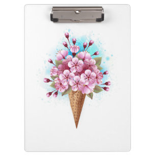 Pink Sakura Ice Cream Waffle Cone Clipboard