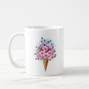 Pink Sakura Ice Cream Waffle Cone Coffee Mug