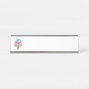 Pink Sakura Ice Cream Waffle Cone Desk Name Plate