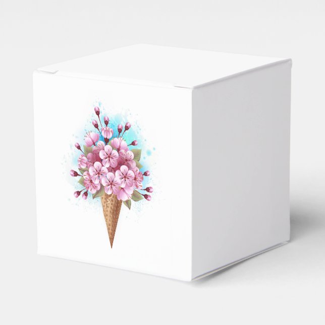Pink Sakura Ice Cream Waffle Cone Favor Box (Front Side)