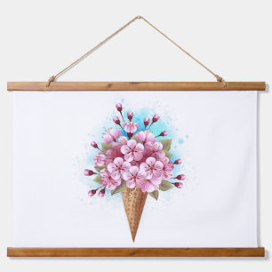 Pink Sakura Ice Cream Waffle Cone Hanging Tapestry