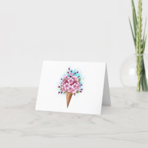 Pink Sakura Ice Cream Waffle Cone Holiday Card