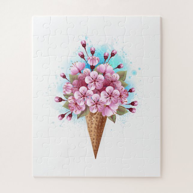 Pink Sakura Ice Cream Waffle Cone Jigsaw Puzzle (Vertical)