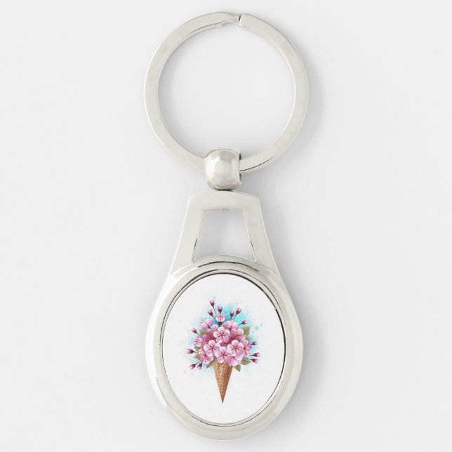 Pink Sakura Ice Cream Waffle Cone Keychain (Front)