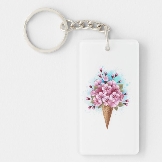 Pink Sakura Ice Cream Waffle Cone Keychain (Front)