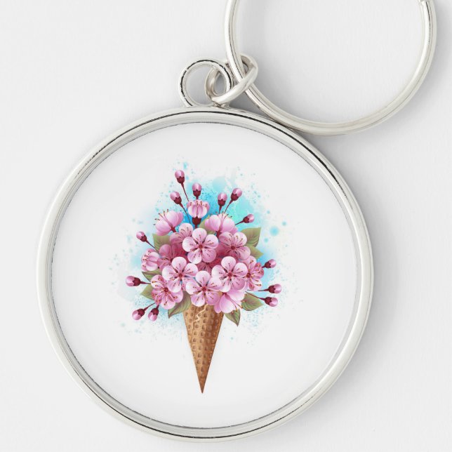 Pink Sakura Ice Cream Waffle Cone Keychain (Front)