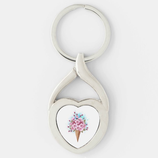 Pink Sakura Ice Cream Waffle Cone Keychain (Front)