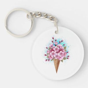 Pink Sakura Ice Cream Waffle Cone Keychain