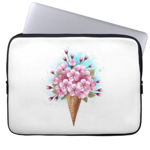 Pink Sakura Ice Cream Waffle Cone Laptop Sleeve