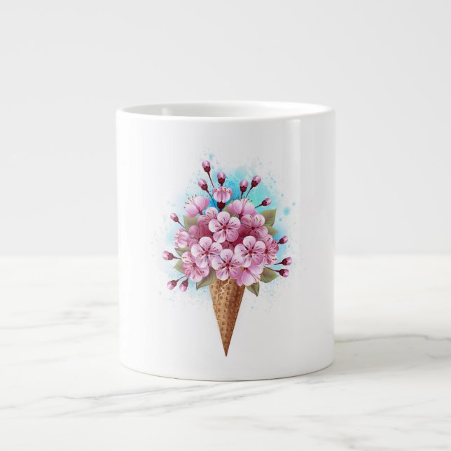 Pink Sakura Ice Cream Waffle Cone Large Coffee Mug (Front)